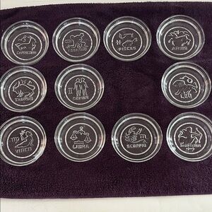 Clear Zodiac Glass Coaster Set (11 of 12) Astrological Symbols